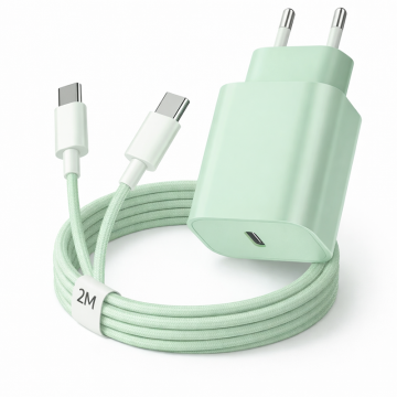 Oplader - 20W USB-C Hurtiglader - Mintgrøn